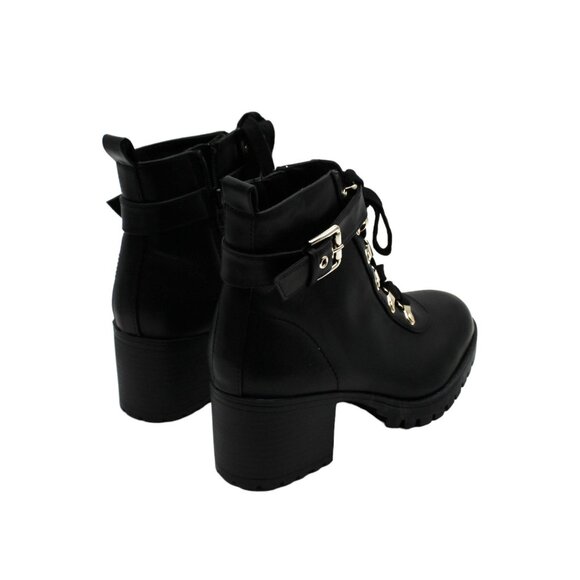 Wild Pair Womens Black Buckle Combat & Lace-up Boots - Picture 6 of 7